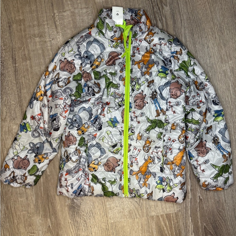 DISNEY Toy Story 4 LightWeight Puffer Jacket Size 7/8 Gray Green